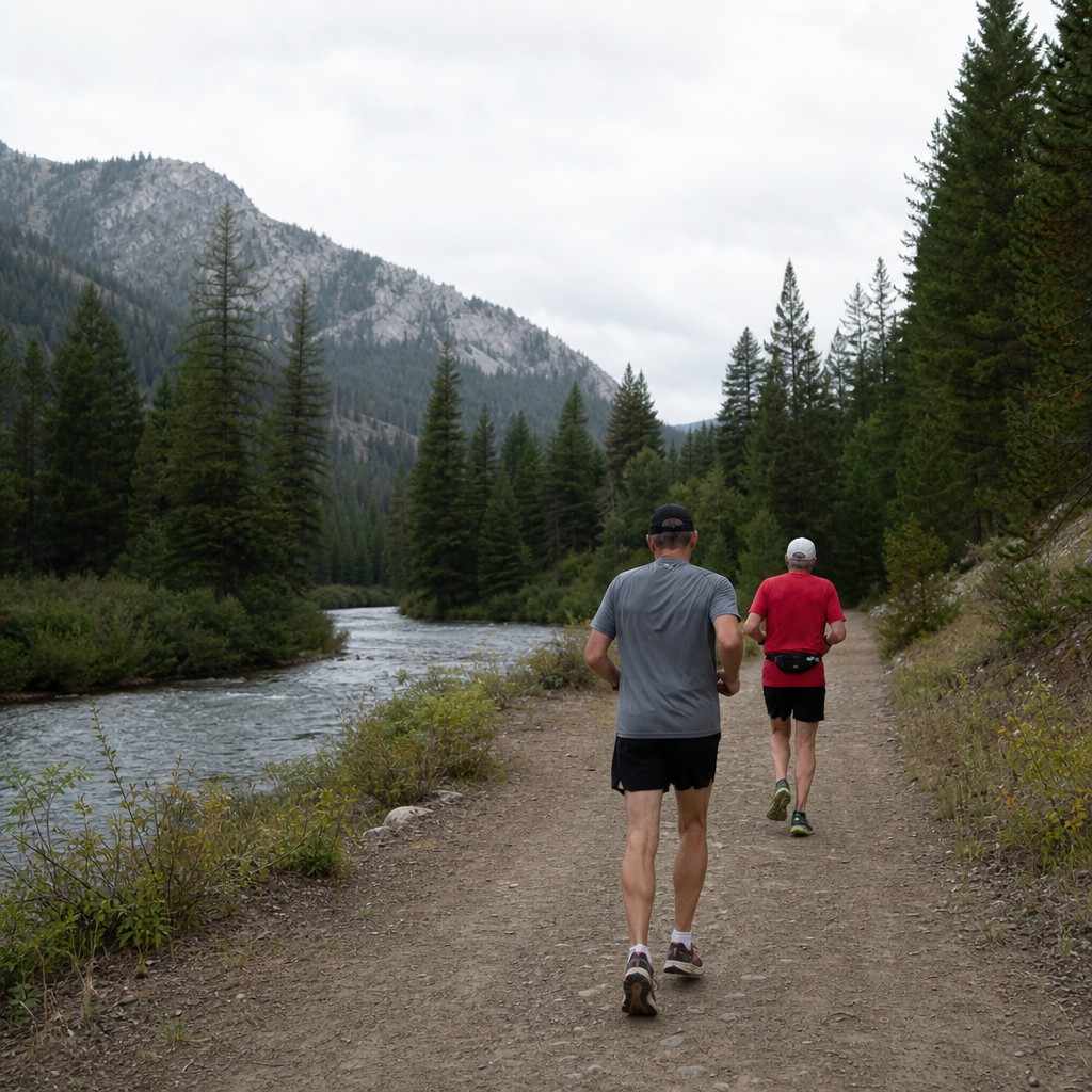A forested creek-side running path in Montana